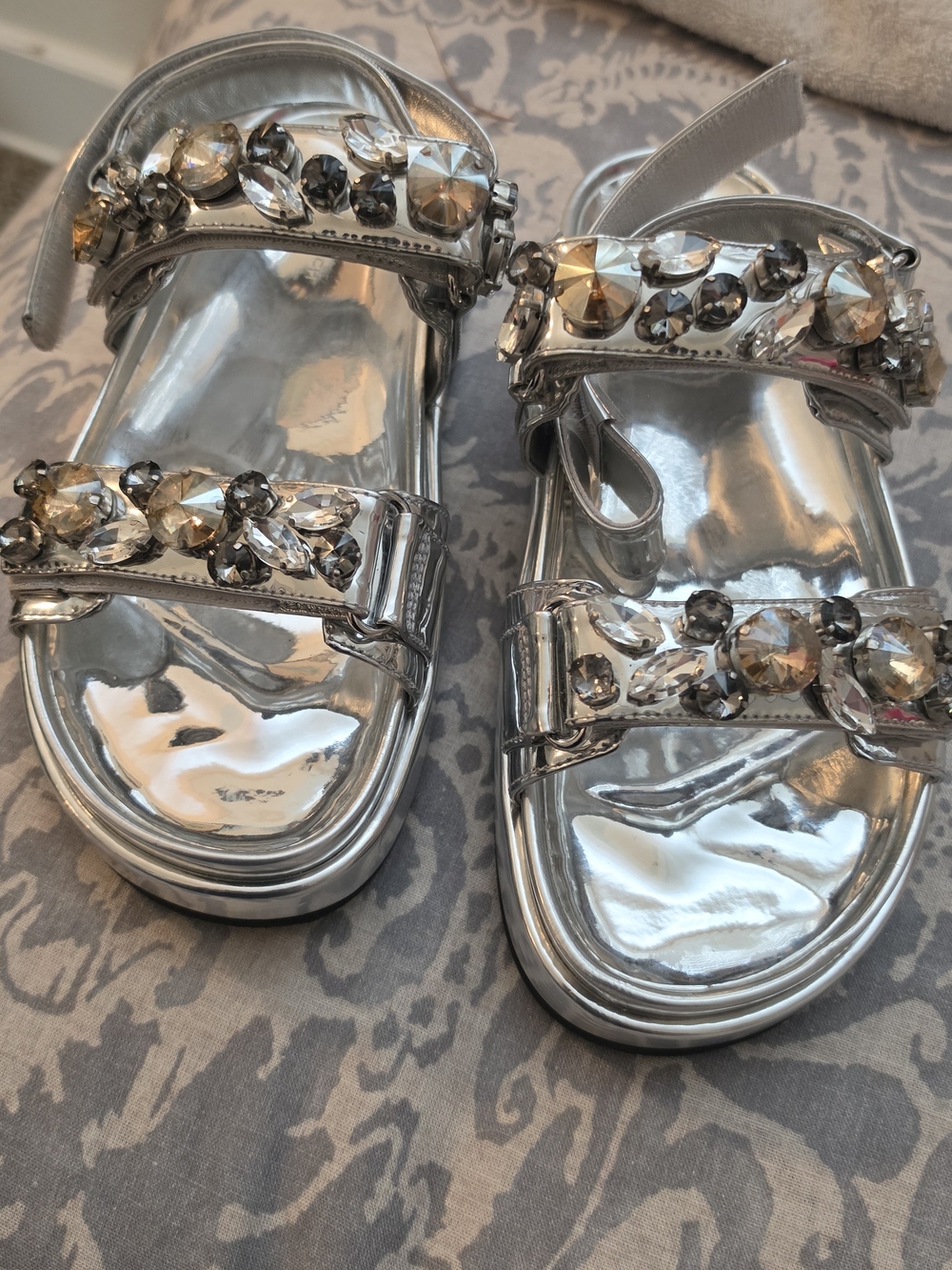 Tory Burch Kira Silver Jeweled Women’s Sandals - Sparkling Crystal Straps